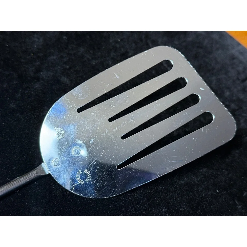 Vintage Foley USA Slotted Spatula Chrome Plated Wood Handle Long Turner BBQ